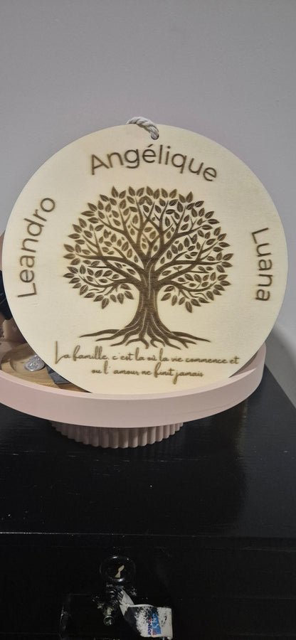 Arbre de Vie Familial Personnalisé – Rond en Bois 20 cm